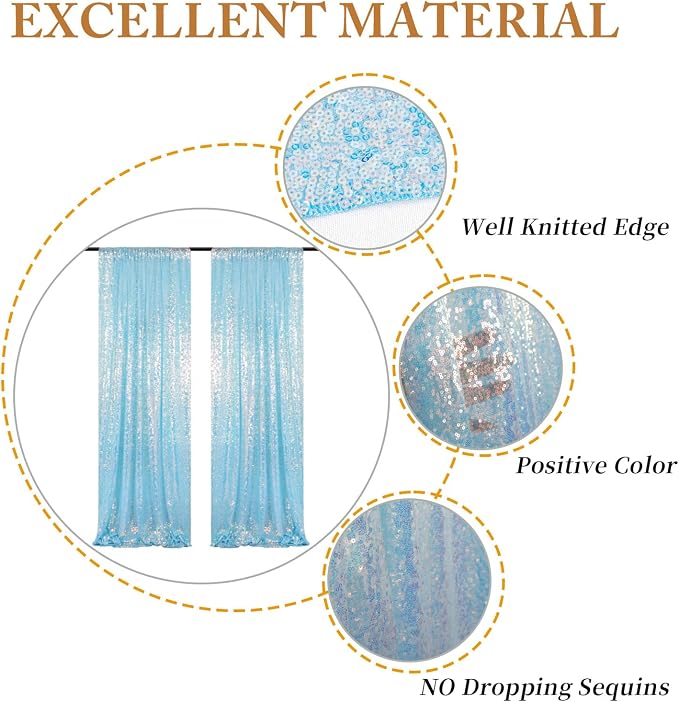 ShinyBeauty 4FTx8FT Iridescent Aqua Sequin Photo Backdrop | Glitter Fabric - Image 4