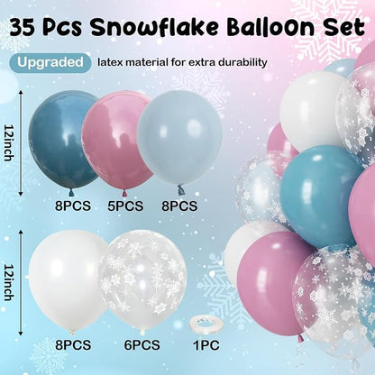 Pink and Blue Snowflake Balloons, 12 Inch Winter Wonderland Dusty Pink Light - Image 3