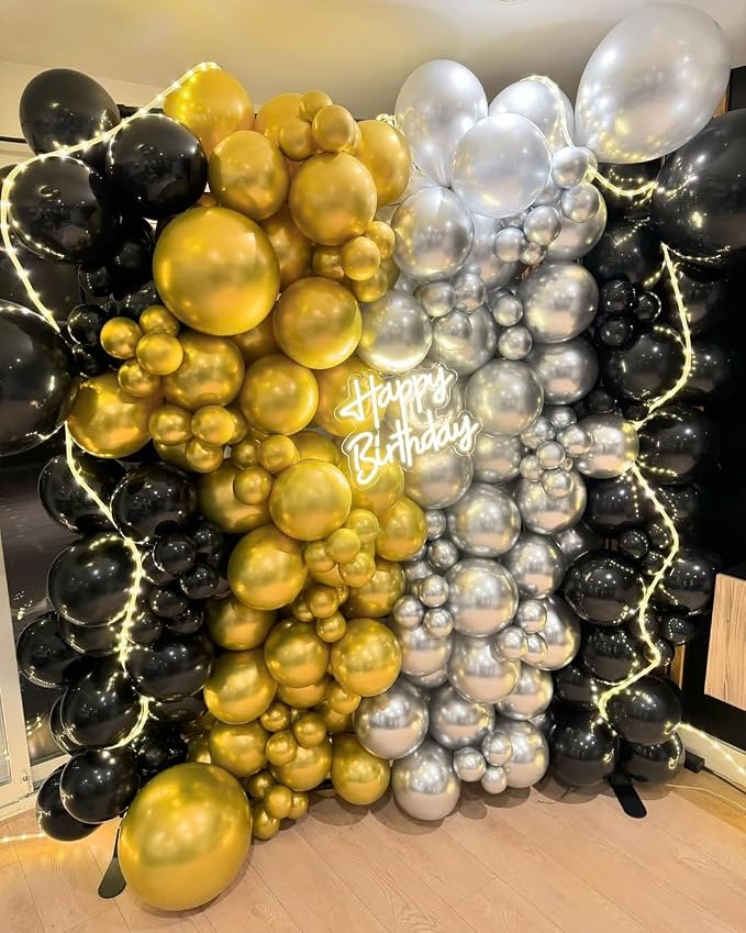 KBZVNAF Black Gold Silver Latex Balloons 60 Packs 12 Inch | Black Metallic - Image 3