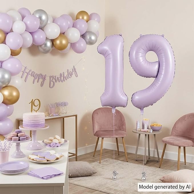 Cream Purple Number 19 Balloon 40 Inch, Foil Digits - Image 7