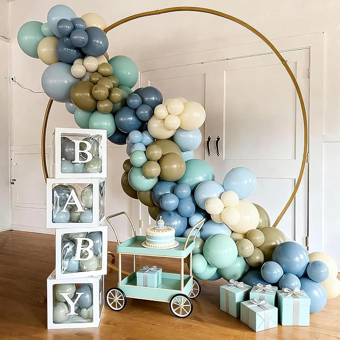 FunHot Blue Green Balloons, 12 Inch Pastel Yellow Ivory Helium Balloons - Image 6