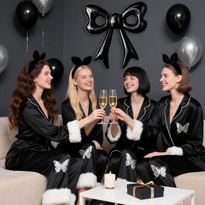 Black Happy Birthday Balloons, 31”Huge Black Bow Aluminum Foil Balloon Banner - Image 7