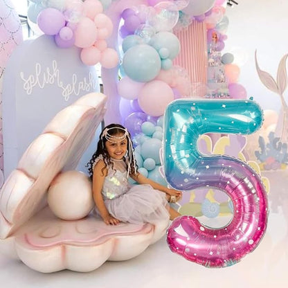 Mermaid Starry 5 Balloons, 40 Inch Giant Teal Blue Purple Mylar Foil Number 0-9 - Image 6