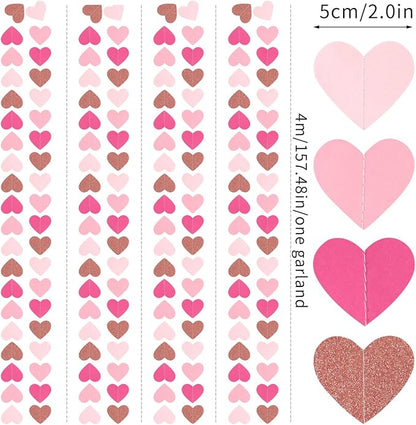 Light-Pink Rose-Gold Valentines Party-Decorations Heart-Garland - 52ft Red - Image 2