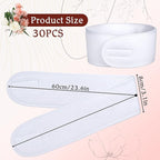 30 Pcs White Spa Headband, 23.6 x 3.3 Inch Soft Facial Headband Esthetician with Hook and Loop Tape Adjustable Terry Cloth Makeup Hair Wrap for Women Girls for Shower Face Washing Yoga Sports Makeup