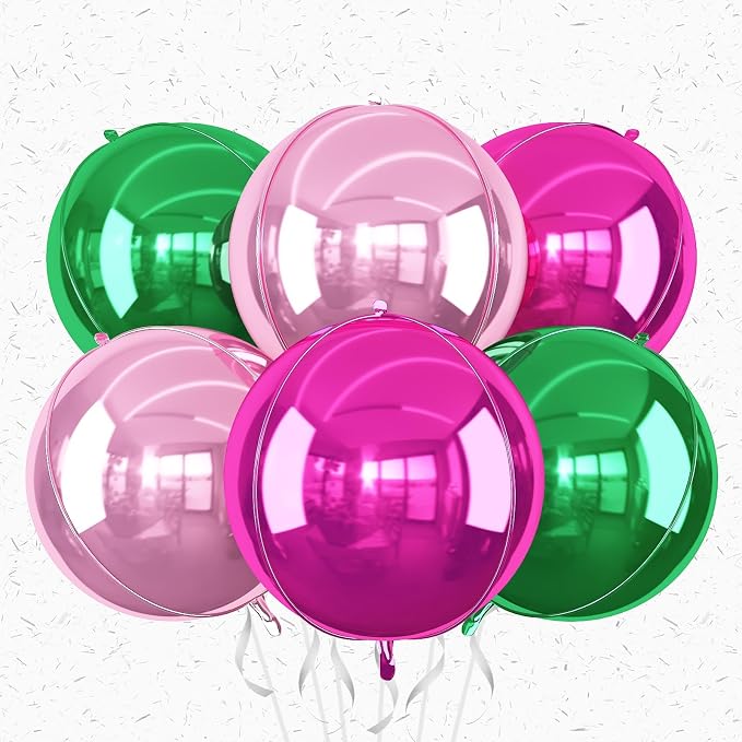 6Pcs Green Pink Round Foil Balloons, Giant 4D Round Ball Balloon, 22 Inch by Adorely