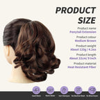 Brown Ponytail Extensions,9" Short Curly Wavy Claw Clip Pony tails Hair Extensions Natural Soft Synthetic Hairpiece for Women