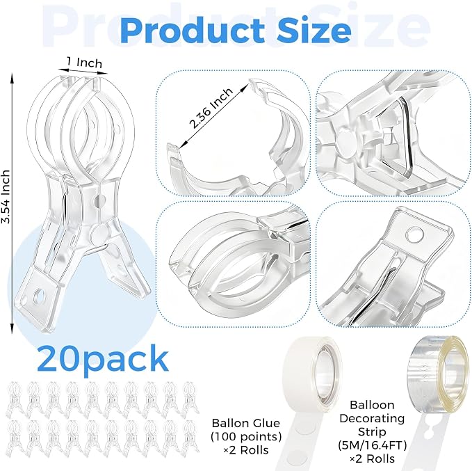 46Pcs Balloon Arch Clips Set Includes 20 3.5" Large Clear Backdrop Clips - Image 2