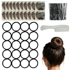 Invisible Hair Nets 50cm with 20Pcs,50Pcs U Shaped Bobby Pins,20Pcs Hair Ties and a Comb Styling Accessories Set,50cm for Ballet Bun,Wig,Food Service,Cabin Attendant, for Women and Girls(Black)