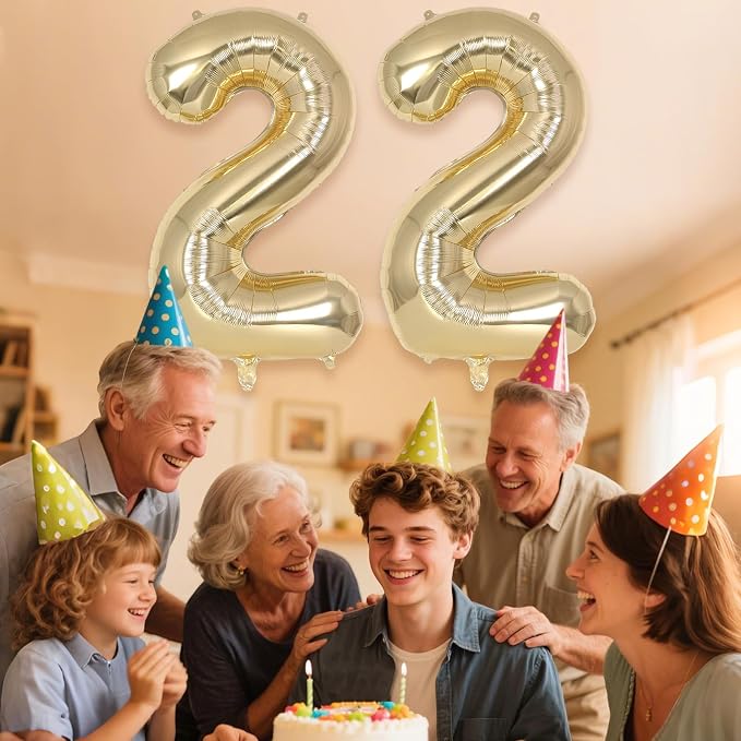Champagne Gold Large Number 22 Balloon, 40 Inch Light Gold Foil Helium Number - Image 6