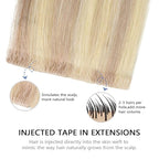 COOKAYU Invisible Tape in Hair, Ash Blonde and Platinum Blonde Seamless Injected Tape in Human Hair Extensions 20pcs/pack 22Inch 50g Invisi Edge Extensions
