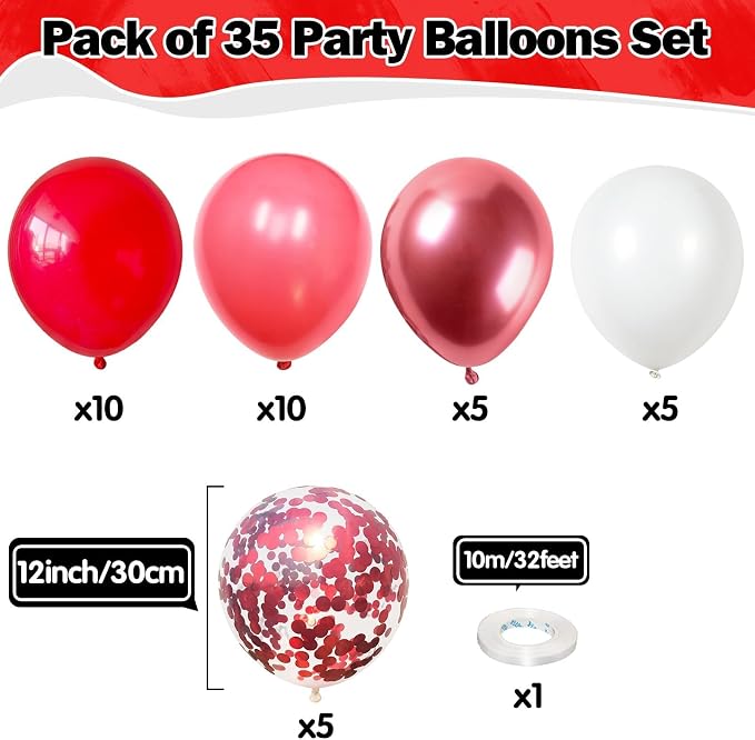 Red Balloons Set 12 Inch Red and White Balloons - Image 3