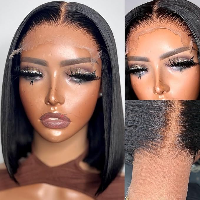 Bob Wig Human Hair Real 100% Human Hair 180% Density Wigs for Black Women 5x1 Bob Lace Closure Wigs Human Hair Natrural Black 12 Inch