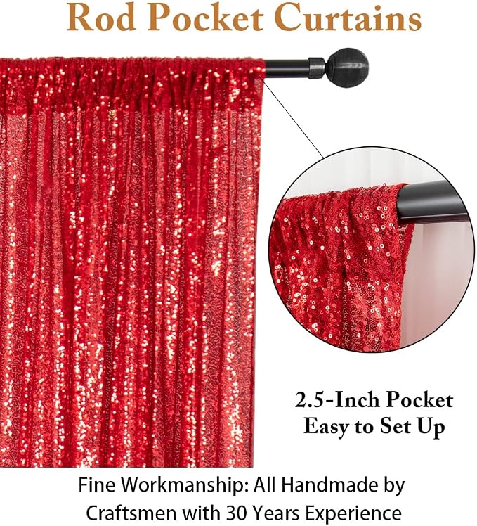 ShinyBeauty 5FTx7FT Red Sequin Backdrop Curtain | Glitter Photo Background - Image 3