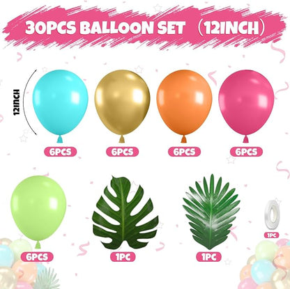 Tropical Balloons, 12 Inch Teal Metallic Gold Orange Pink Hot Fruit Green - Image 2