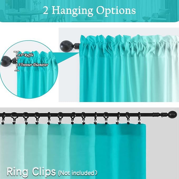 Turquoise Curtains for Living Room 84 Inch Length Teal Ombre Curtains 2 Panel - Image 5
