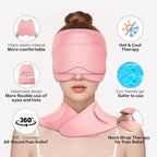 Migraine Relief Cap and Neck Ice Pack Wrap with Ice Eye Masks,3 in 1 Detachable Hot and Cold Therapy Headache Relief Cap for Headaches, Stiff Neck,Eye Fatigue, Tension and Pain Pink
