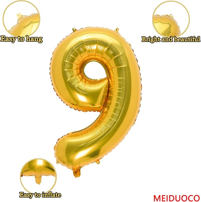 32 Inch Gold Number 9 Balloons Foil Ballon Digital Birthday Party Decoration - Image 2