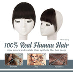 BARSDAR Human Hair Clip in Bangs - 100% Real Hair Extensions for Women - Dark Brown Thick Fringe With Temples Hairpieces