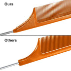 Leinuosen 3 Packs Rat Tail Comb Steel Pin Rat Tail Carbon Fiber Heat Resistant Teasing Combs with Stainless Steel Pintail (Orange)