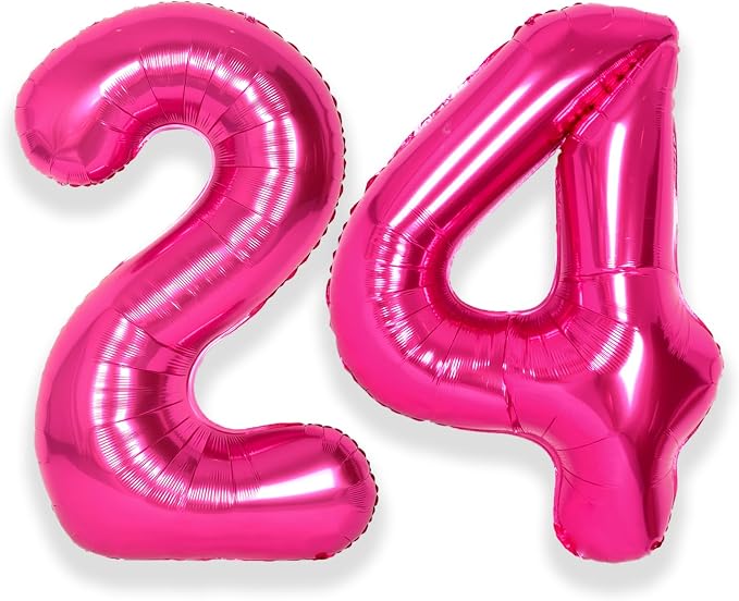 SUWEN 40 Inch Large Hot Pink 24 Number Balloons Big Foil Helium Number Balloons by SUWEN