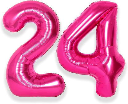 SUWEN 40 Inch Large Hot Pink 24 Number Balloons Big Foil Helium Number Balloons by SUWEN