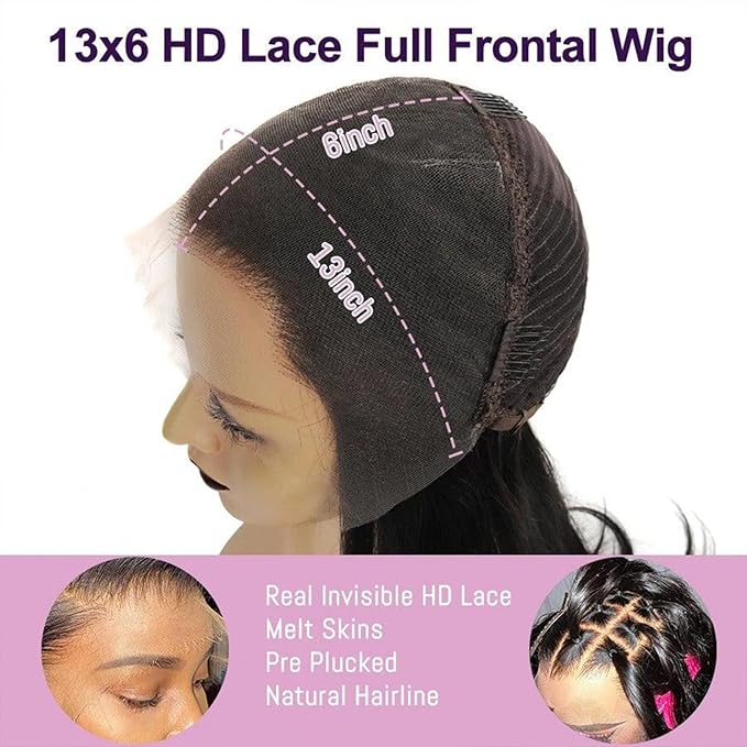 WOWANGEL 13x6 HD Lace Front Wigs Human Hair Body Wave Pre Plucked SKINLIKE 0.1mm Extremely Thin Real HD Lace Front Wigs 250% Density Glueless Human Hair Wigs for Women 18 Inch