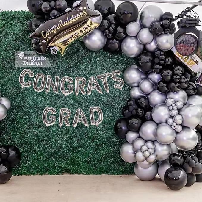 Black and Silver Balloons, Graduation, New Years, Engagement Party Decorations - Image 2