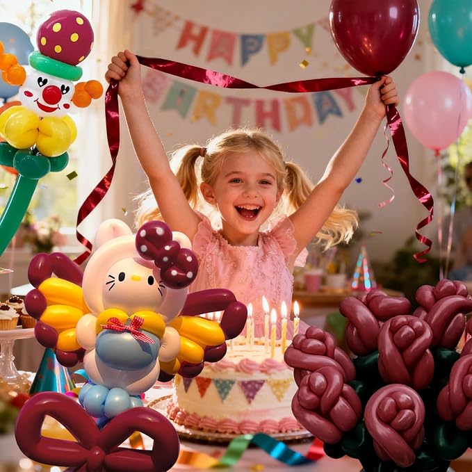 Burgundy Long Balloons Premium 260 Twisting Balloons Animals Magic - Image 7