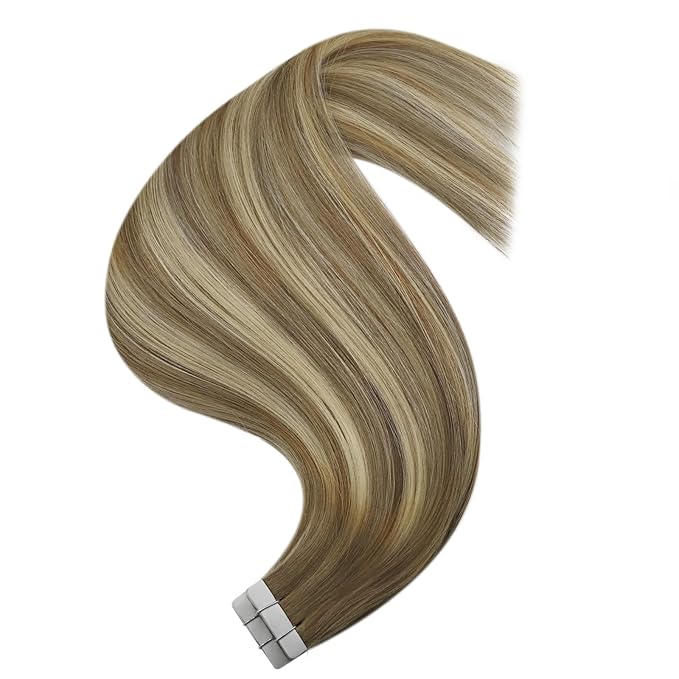 YoungSee Tape in Hair Extensions Human Hair Brown Tape in Hair Extensions Balayage Tapes ins Human Hair Extension Light Brown Ombre Platinum Blonde Hair Extension Tape-in 18 Inch 20pcs 50g