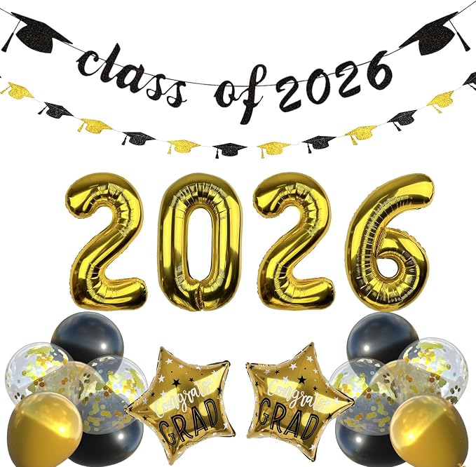 Graduation Decorations 2026, Class of 2026 Black and Gold Graduation Party by Unknown
