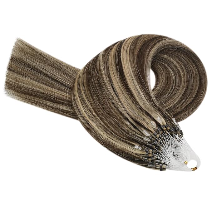 YoungSee Micro Bead Hair Extensions Real Human Hair Highlight Microlink Hair Extensions Dark Brown and Blonde Highlight Micro Loop Hair Extension Human Hair 20In 50g 50s Cold Fusion Hair Extension