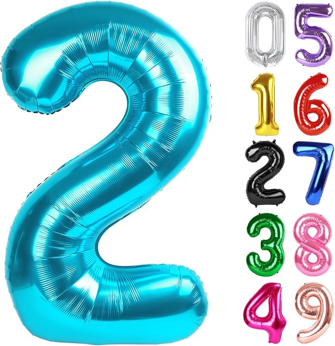 Light Blue Number 2 Balloon 40 Inch, 2nd Birthday Decorations Men Women | Foil by IWERP