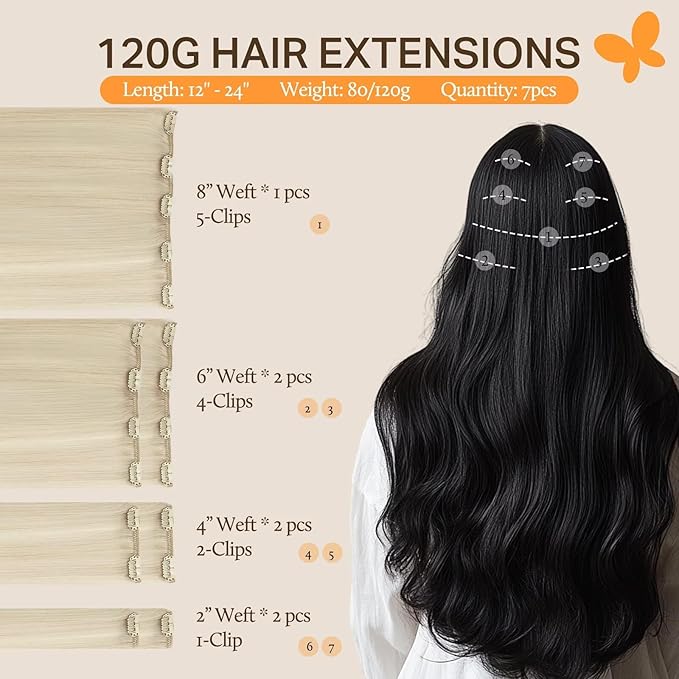 DOORES Clip in Hair Extensions Human Hair Platinum Blonde 18 Inch 120g 7pcs Remy Human Hair Extensions Clip in Real Natural Hair Straight
