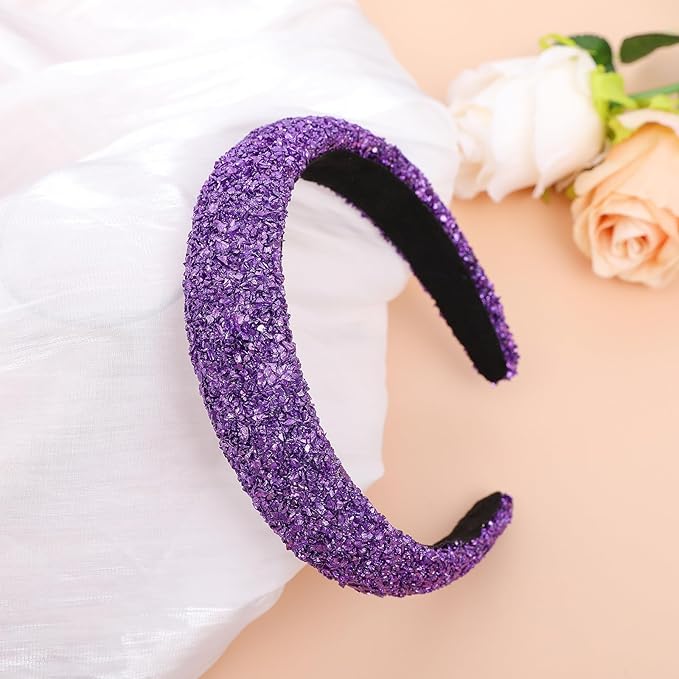 Purple Sparkle Glitter Headband - Wide, Comfortable, High Elasticity - Perfect for Women's Fashion Accessories
