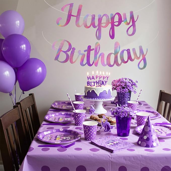 BEISHIDA Double-Sided Rainbow Purple Happy Birthday Banner - Image 4