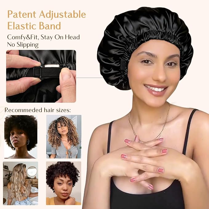 YANIBEST Adjustable Satin Bonnet Double Layer Hair Bonnet for Sleeping Bonnets for Women Hats Curly Natural Hair, Orchid