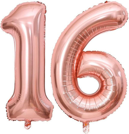 Rose Gold 16 Number Balloons, 40 Inch Giant Number 16 Balloons Foil Mylar by Lovoir
