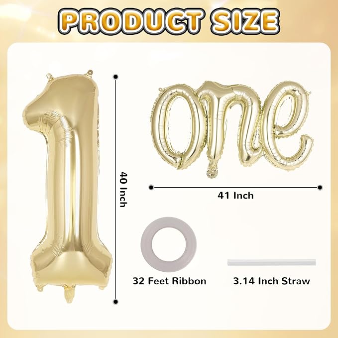 2 Pcs One Balloon Set, 40 Inch Number 1 Balloon and 41 Inch Script Letter One - Image 2