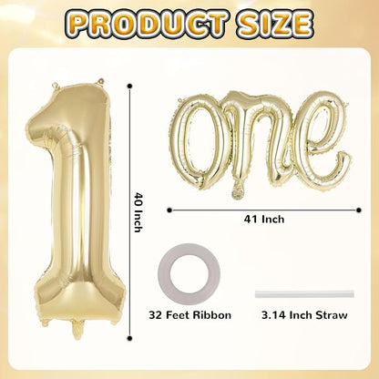 2 Pcs One Balloon Set, 40 Inch Number 1 Balloon and 41 Inch Script Letter One - Image 2