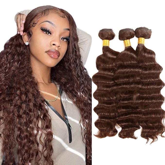 24 26 28 Inch Color 4 Bundles Human Hair Chocolate Brown Deep Wave Bundles Brazilian Virgin Remy Hair Extensions Niegmeag Double Weft Soft and Silky Color 4 Deep Wave Bundle 300g