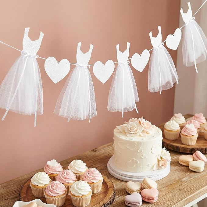 Charming Bridal Shower Decorations Glitter White Dress & Heart Bridal Shower - Image 6