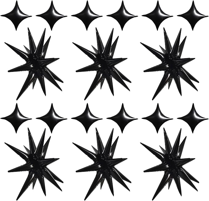 TONIFUL 18Pcs 22Inch Black Large Explosion Star Mylar Balloons and 10Inch Four by TONIFUL