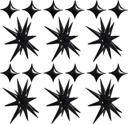 TONIFUL 18Pcs 22Inch Black Large Explosion Star Mylar Balloons and 10Inch Four by TONIFUL