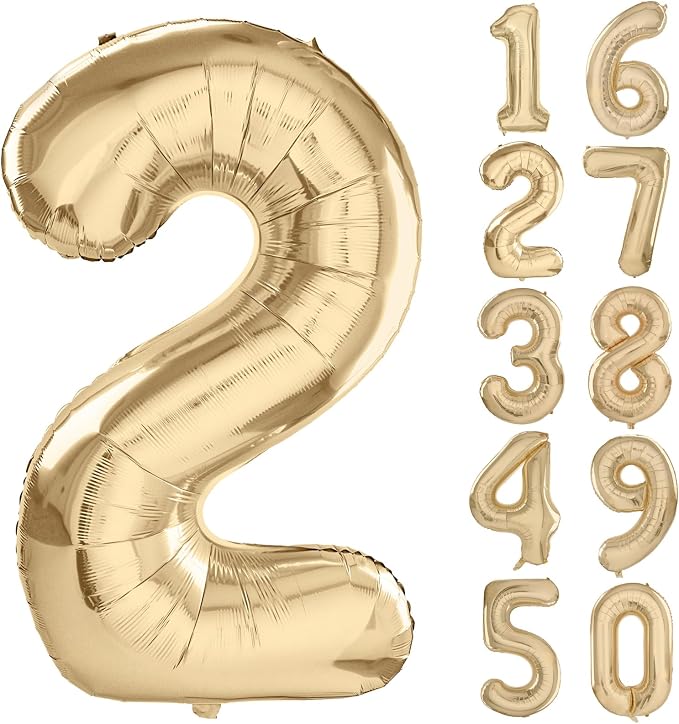 40 inch White Gold Number Balloon Giant Foil Helium Balloons Champagne Gold by Yeodong