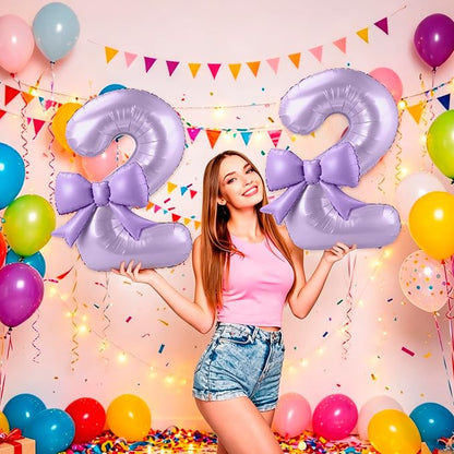 40 Inch Number 2 Balloon with Bow, Coquette Aesthetic Foil Balloon - Image 4
