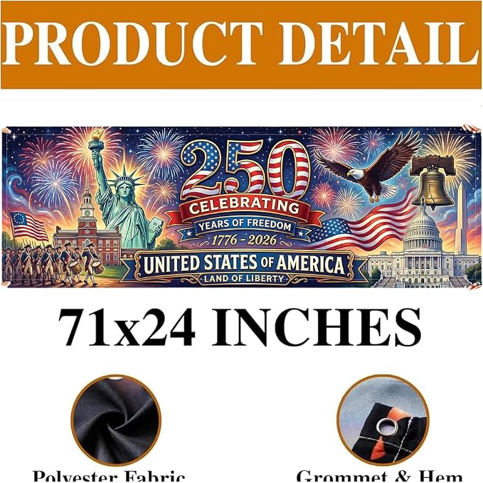 Personalized 250 Years of Freedom USA Banner 1776-2026, Patriotic American - Image 4