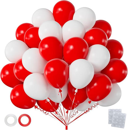 60pcs Red and White Balloon Kit, 12 Inch Christmas Red White Latex Balloons by Q%26High+Life