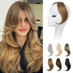 REECHO Bangs Hair Clip in Bangs, 2 PCS Face-Framing Classic Curtain Bangs Fringe Fake Bangs Hairpieces for Women Daily Wear - Light Brown with Highlights