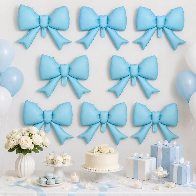 8Pcs Blue Bow Foil Balloons, 21Inch Blue Bow Shaped Balloons - Image 5